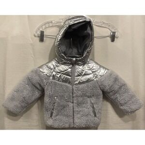 Nike Baby Girl Silver Hooded Puffer Full Zip Jacket Infants 12 Months